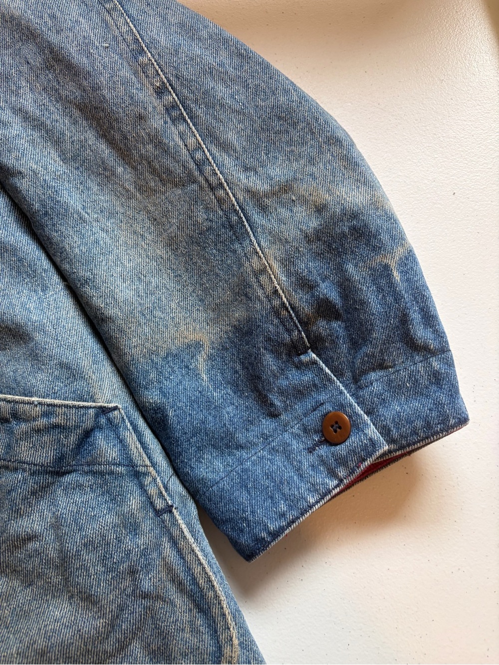 Vintage Denim Jean Chore Jacket Utility Coat Womens Large Blue Plaid fall grunge - Picture 13 of 16